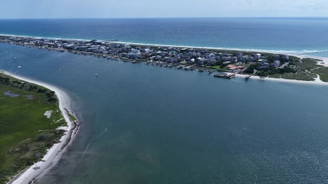 Aerial View of Wrightsville Beach NC Atlantic Coast Barrier Island and Beachfront
