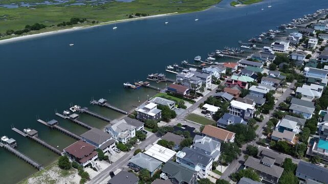 Aerial Drone Footage of Wrightsville Beach NC Beachfront Homes and Coastal Neighborhood