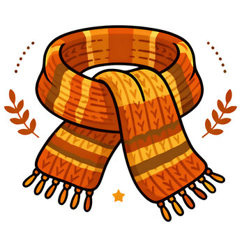 Cozy autumn knitted warm scarf vector illustration isolated on white