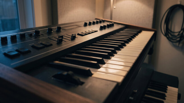 Synthesizer with 1980s Styling and Keyboard Controls