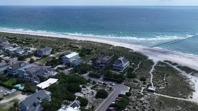 Aerial View of Wrightsville Beach NC Atlantic Coast Barrier Island and Beachfront