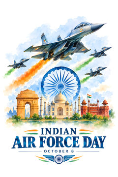 Indian air force day and fighter airshow at india monuments, concept on background.