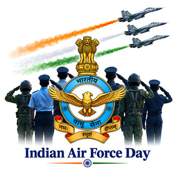 Indian air force day people salute and celebration on background.
