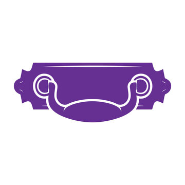 A purple silhouette of a vintage drawer handle with a decorative backplate isolated on a white background, for furniture hardware