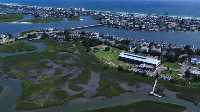 Aerial View of Wrightsville Beach North Carolina Coastal Town and Atlantic Ocean
