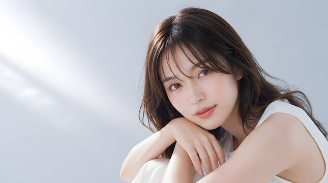 透明感のあるモデル女性のスキンケア美容ポートレート