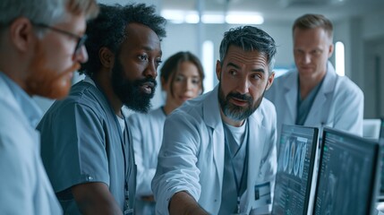 Obraz premium Diverse Healthcare Team Working Together in Modern Hospital with Advanced Technology Systems