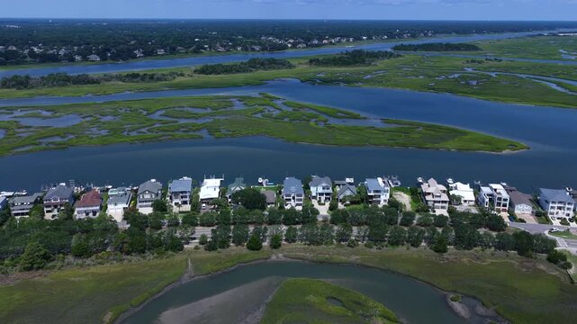 Scenic Homes beside tidal marsh and intracoastal waterway at Wrightsville Beach North Carolina