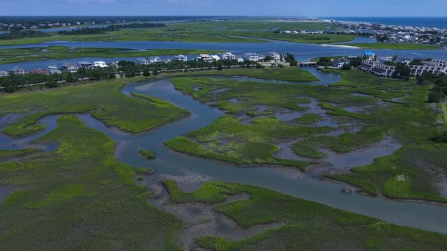 Scenic Homes beside tidal marsh and intracoastal waterway at Wrightsville Beach North Carolina