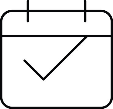 Calendar outline icon with check mark representing scheduled task completion