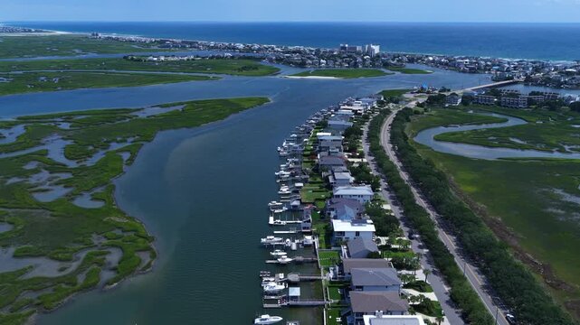 Scenic Homes beside tidal marsh and intracoastal waterway at Wrightsville Beach North Carolina