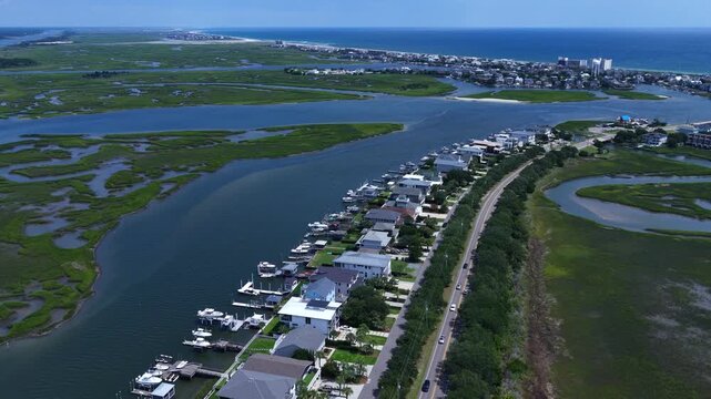 Scenic Homes beside tidal marsh and intracoastal waterway at Wrightsville Beach North Carolina