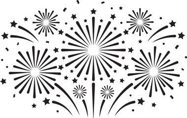 Obraz premium Festive New Year Fireworks Stars and Confetti Vector Silhouette