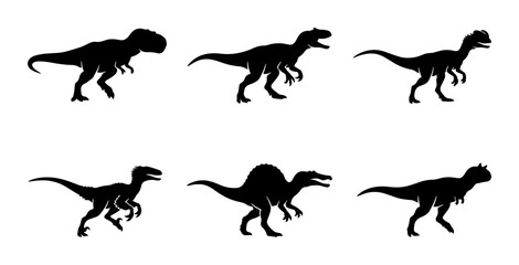 Obraz premium Dinosaur Silhouettes Set: Prehistoric Reptile Icons, Jurassic Era Creatures, Ancient Animal Vector Graphics