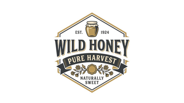Vintage style wild honey emblem logo design.