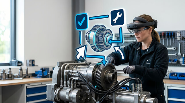 Technician Using Augmented Reality for Gearbox Maintenance