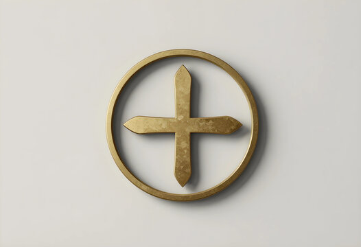 Healthcare and medical cross symbol golden plus sign inside a circle for pharmacy wellness hospital branding and clinical medicine identity design