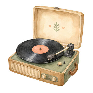 Vintage vinyl record watercolor illustration