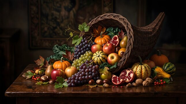 A bountiful harvest of autumn's finest fruits and vegetables perfect for a thanksgiving celebration