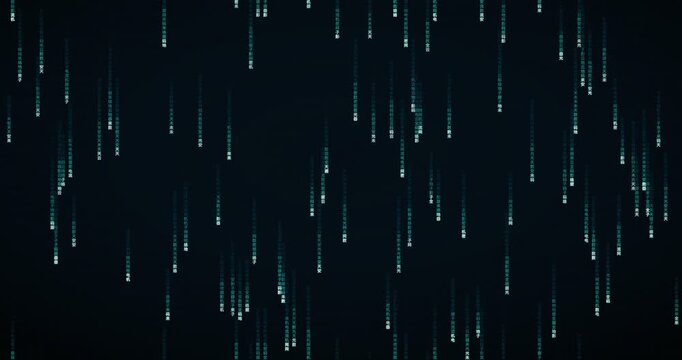 Falling Han ideogram characters create a teal circuit-inspired matrix rain animation in this 4K video.