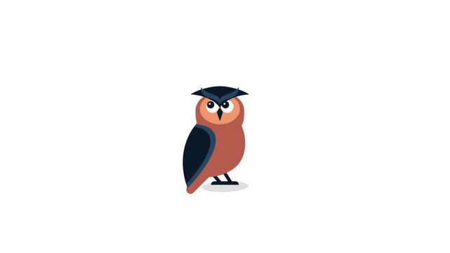 Animated flat vector nocturnal owl character isolated on a white background, great for night, wisdom, and educational themes