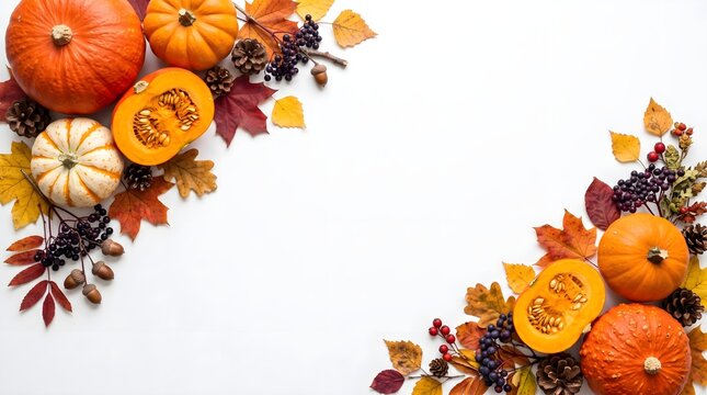 A beautiful thanksgiving corner arrangement with pumpkins autumn leaves and berries for festive decor