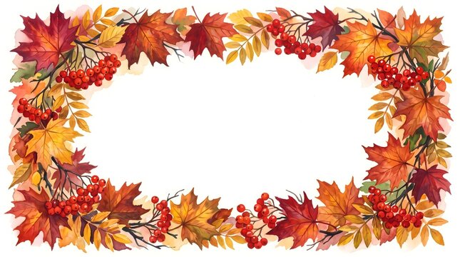 A beautiful autumnal frame of colorful maple leaves perfect for thanksgiving greetings and celebrations