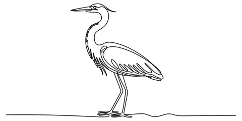 Obraz premium Continuous one line art of a great blue heron standing gracefully, representing wildlife and natural habitat.