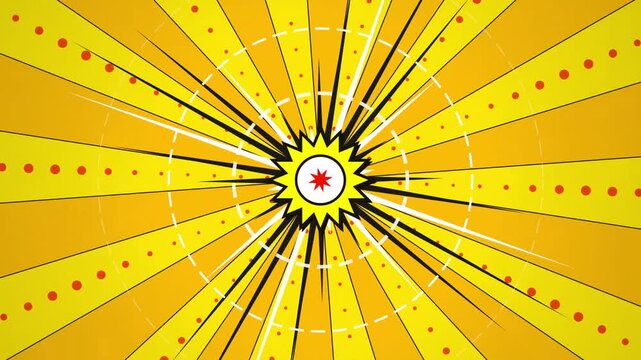 Comic Book Retro Sunburst Background with Speed Lines and Burst Stars