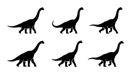 Dinosaur Silhouettes, Brontosaurus Icons, Prehistoric Animal Vector Set, Jurassic Era Graphics © Indrani
