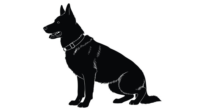Black silhouette of a german shepherd dog side view on a white background
