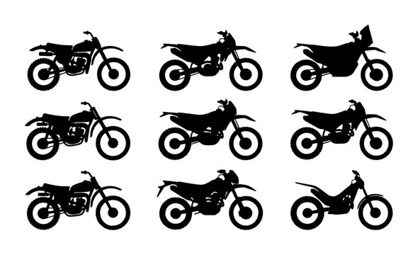 Motorcycle Silhouettes Collection: Diverse Dirt Bike & Enduro Styles, Vector Set