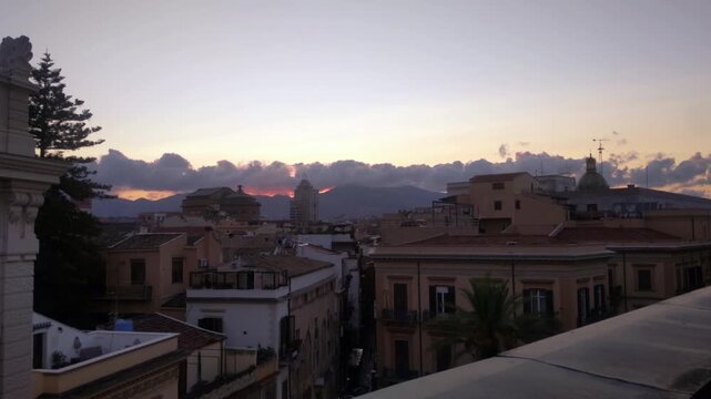 Dusk Over Historic Palermo Cityscape and Mountains Sicily Italy