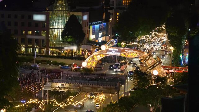 Singapore Orchard Road Christmas decoration street lights up. 