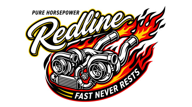 Automotive Turbocharger Performance Logo Illustration with Flames.