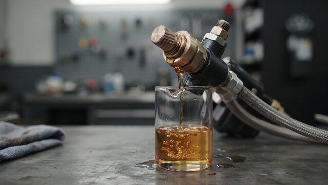 Close-up of a laboratory scientist conducting chemical titration with a burette and beaker in a modern laboratory setting