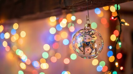 Fototapeta premium A blurry photograph of out-of-focus multi-colored festive string lights creating a magical backdrop of soft glowing light spheres and colors, background, bokeh photography, soft