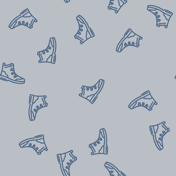 hiking boots footwear tourism line seamless pattern hiking boots footwear tourism thin line illustration
