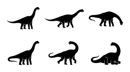 Dinosaur Silhouettes Collection, Brontosaurus Vector Icons, Prehistoric Creature Graphics, Jurassic Era Animal Set © Ridhi