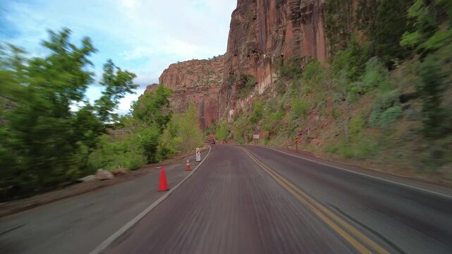 Driving Plate Zion National Park Mt Carmel Highway Southbound Multicam Set 23 Rear View Utah Southwest USA
