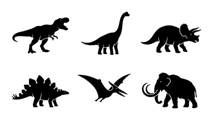 Dinosaur Silhouettes Collection, Prehistoric Animals Vector Icons, Ancient Reptiles Set © Ridhi