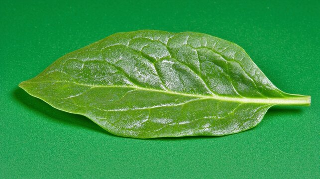 Single Light Green Leaf on Dark Green Background