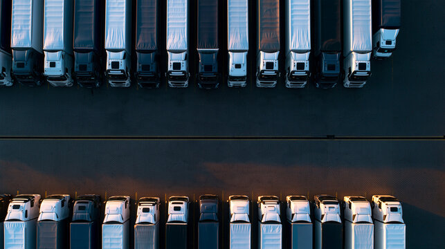 Aerial View of Parked Semi Trucks in Freight Depot