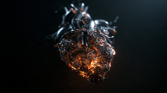 Mechanical Steampunk Heart with Glowing Clockwork Gears