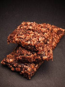 Homemade chocolate made from organic cocoa, dates, hazelnuts, and coconut oil