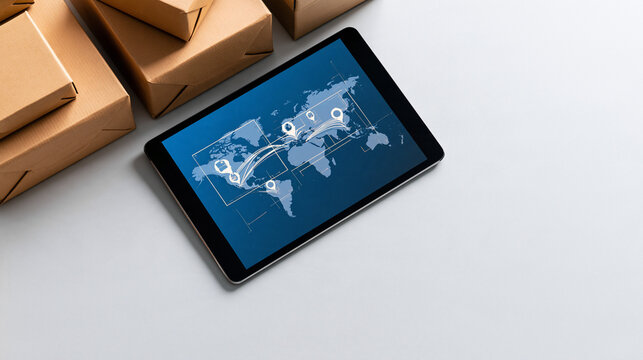Logistics and Global Delivery Concept with Tablet and Packages