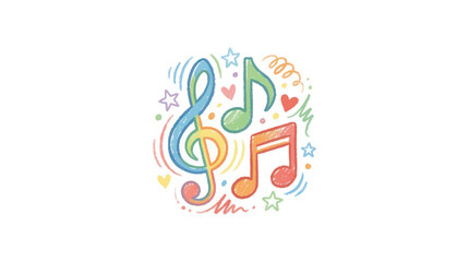 Fototapeta premium Vibrant Hand-Drawn Musical Notes and Treble Clef Illustration.