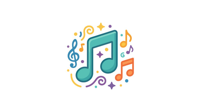 Vibrant musical notes and symbols in a playful, colorful illustration.