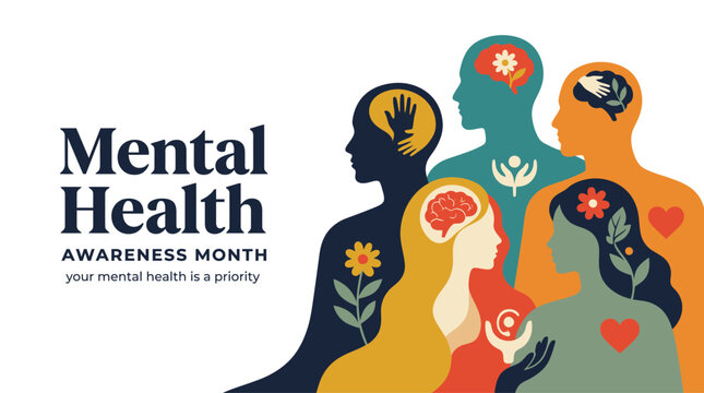 Promoting positive mental wellbeing for all a colorful illustration supporting world mental health day and year round awareness campaigns