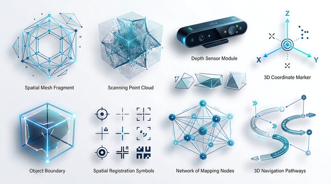 Augmented reality interface elements and spatial computing technology concept vector illustration
